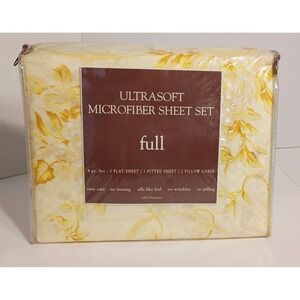 Ultrasoft Microfiber Sheet Set Full 4Pc 100% Polyester Yellow Floral Cottagecore